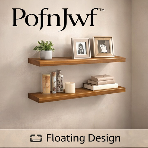 PofnJwf™ ClassicFloat Wall Shelf – Wooden Floating Wall Shelf Set for Living Room, Bedroom & Bathroom Storage Display