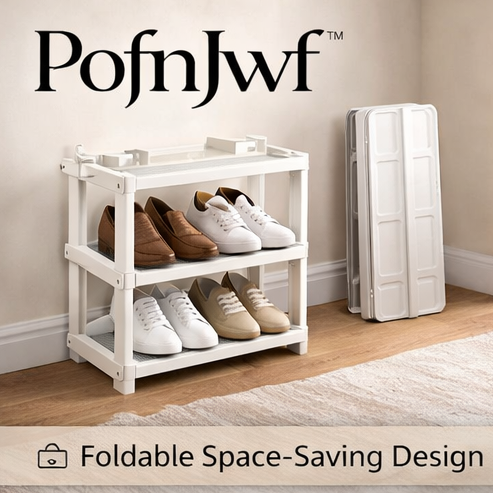 PofnJwf™ QuickStack Foldable Shoe Rack – Compact Plastic Shoe Organizer, Easy Fold Storage Rack for Closet, Entryway & Small Spaces