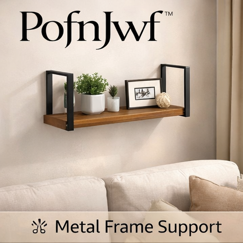 PofnJwf™ DualTone Frame Wall Shelf – Modern Wall Shelf with Metal Frame & Wooden Board for Stylish Storage