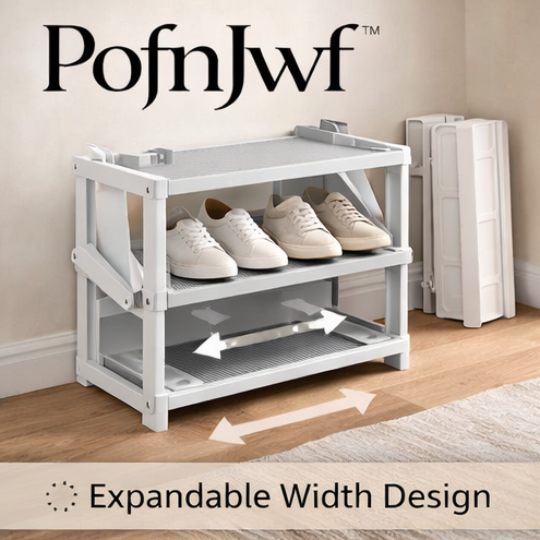 PofnJwf™ DualLayer Expandable Shoe Rack – Adjustable Foldable Plastic Shoe Organizer with Expandable Width Design